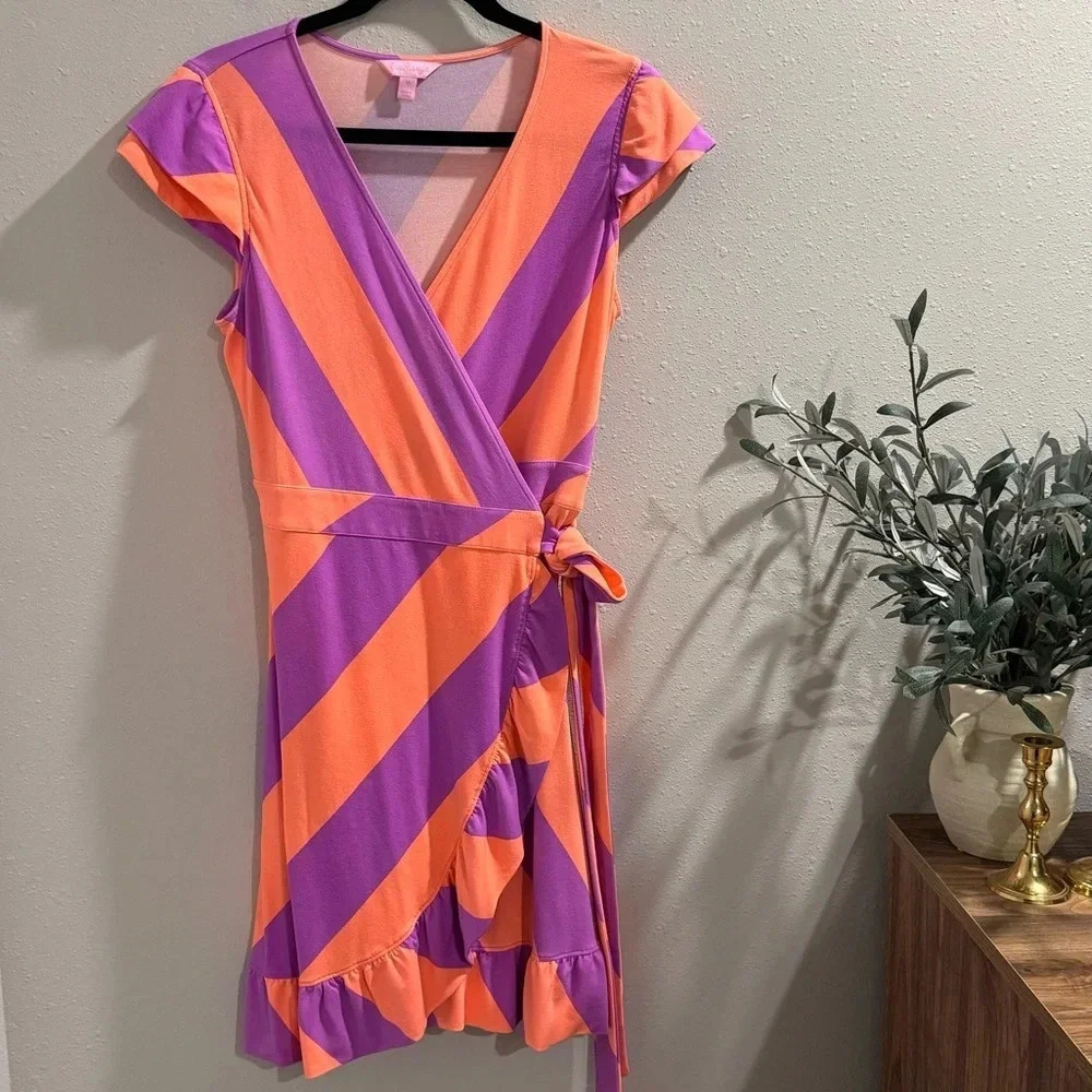 Lilly Pulitzer Adriel Wrap Dress Always a Party Striped Wrap Dress Size Medium